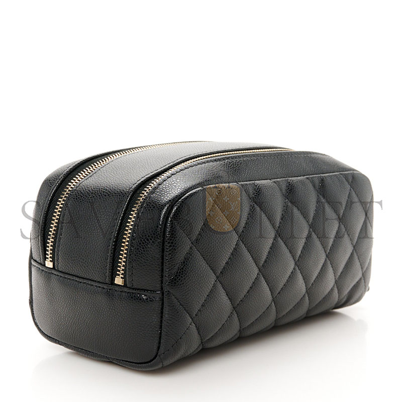 CHANEL CAVIAR QUILTED TOILETRY CASE WITH CHAIN BLACK (18*10*10cm)